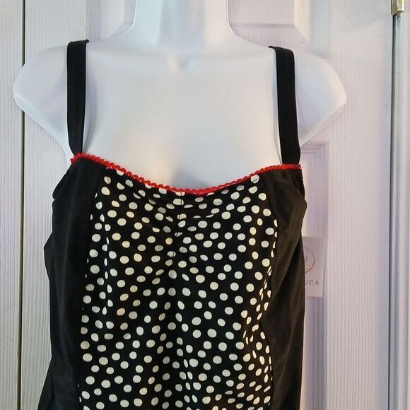 Cyn & Luca Plus Black and White Polka Dot Tankini Top Sz 18 - Picture 3 of 8